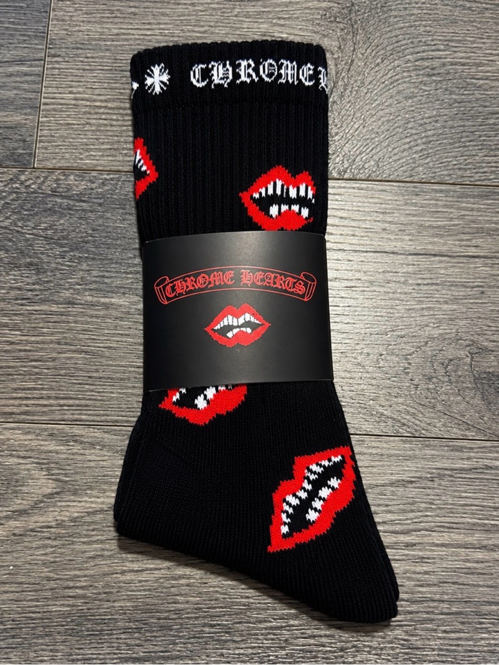 Chrome Hearts Black Socks with Red Lip Motif